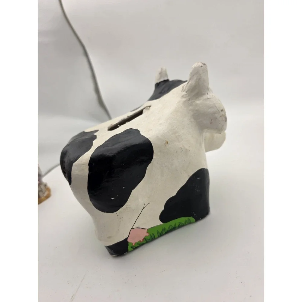 Vintage Dairy Cow Paper Mache Clay Art Motif Tissue Kleenex Holder Caddy 1992